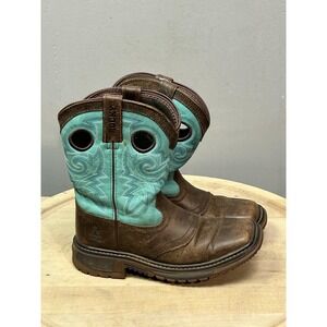 Rocky Boots Kids Size 1.5 Brown Teal Saddle Western Cowboy Work RKW0299C‎
